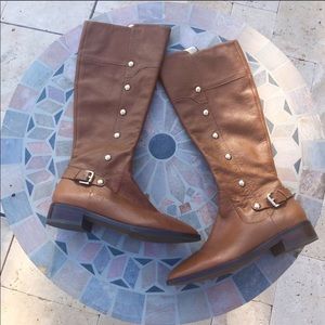 Michael Kors Gold Studded Cognac Carny Boots